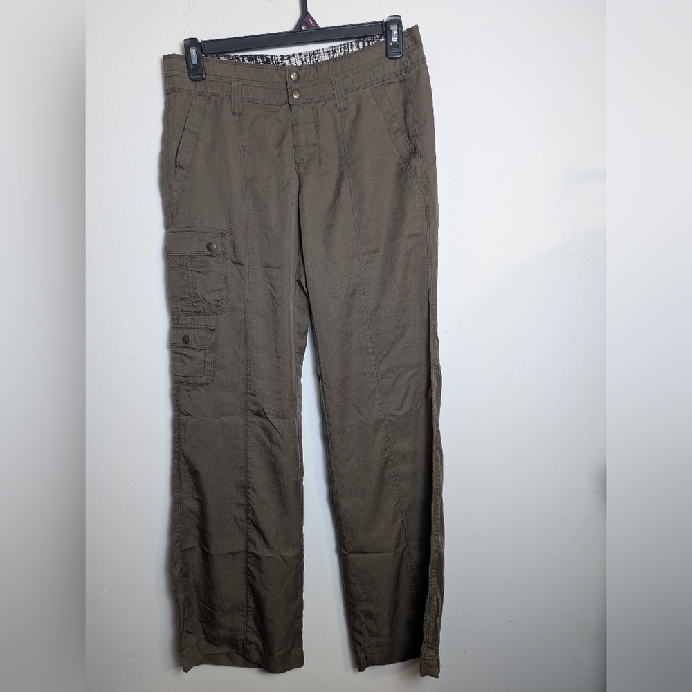 Anthropologie HeiHei Wide Leg Pants Cargo Utility Olive Green Tencel Rayon Sz 8